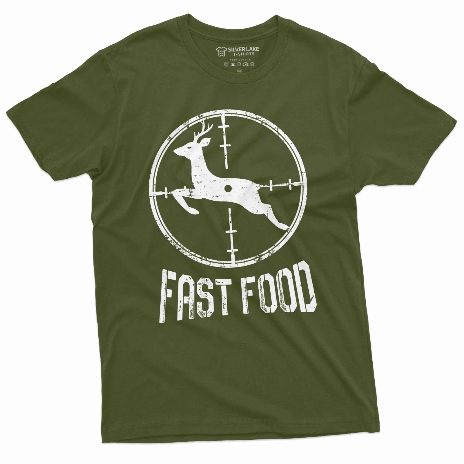 Men s Funny Fast Food Hunting Tee Shirt Deer Running Fast Humor Fathers Day Tee XXL