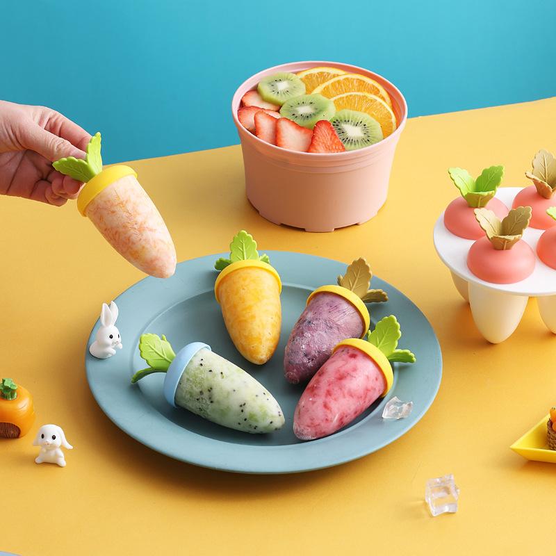Hot Selling Creative Cute Carrot Shaped 6 Grids Ice Cream Ice Grid Healthy No Odor Easy Cleaning DIY Popsicle Making Mold