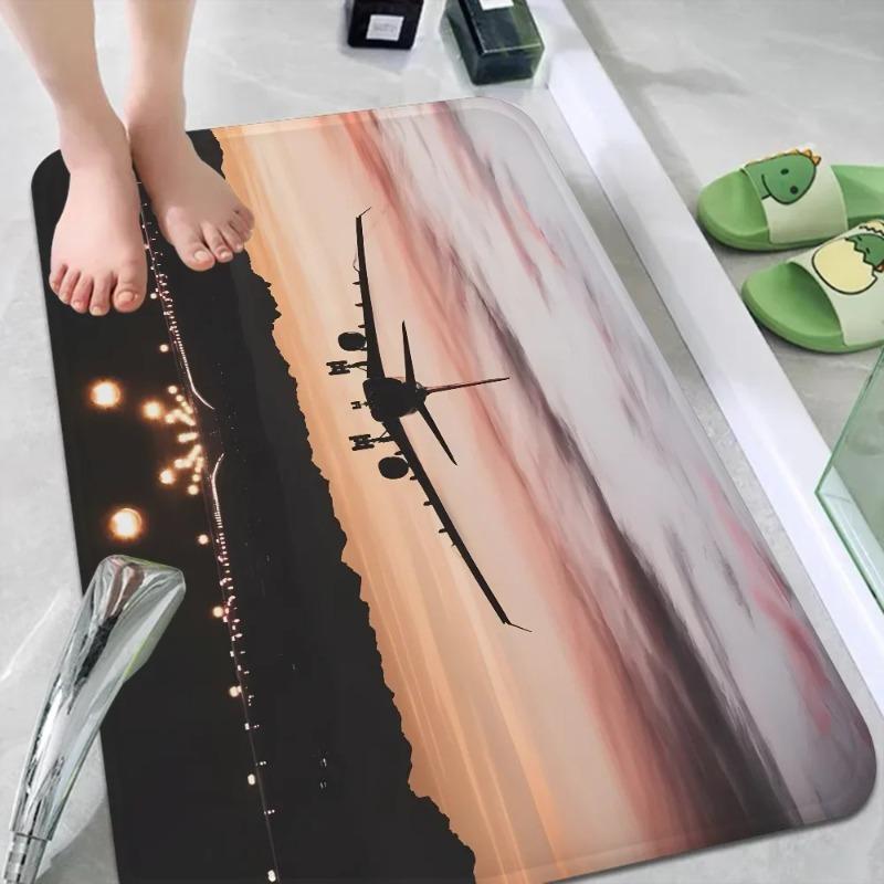 Airplane Sky Sunset Carpet Scene Anti-Slip Door Mat Polyester Nordic Home Bathroom Toilet Bedroom Hotel Decoration Floor Rug