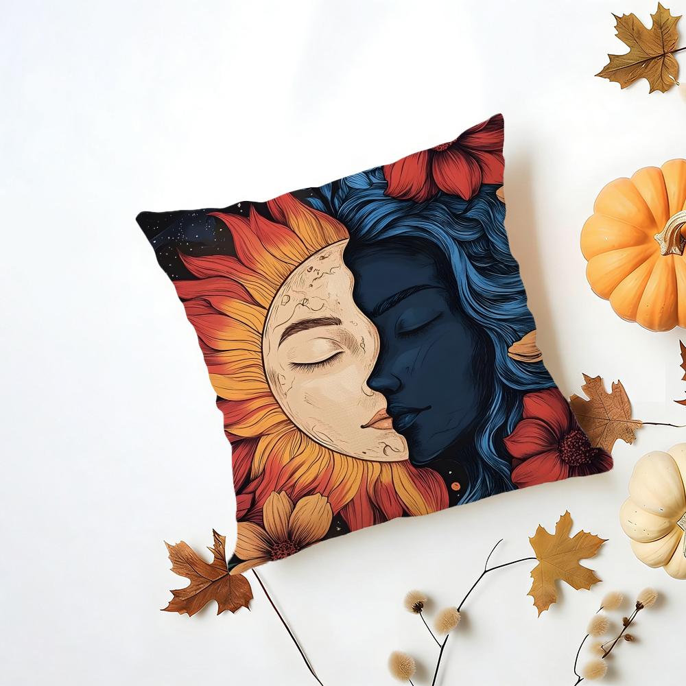 Casual Romantic Dreamy Flowers Girl Hairs Cushion Cover Washable Linen Pillowcase Soft for Daily Sofa Bed Home Room Decor