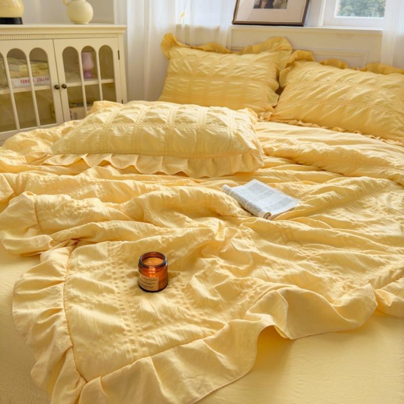 New Fashion Solid Color Lovely 7D Bean Korean Version Seersucker Single Summer Cool Quilt Breathable Home Quilt