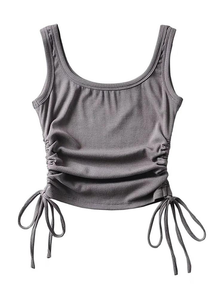 New Arrival Girls Casual Solid Colour Two Side Drawstring Vest Folds Shirring Sexy Tank&Camis