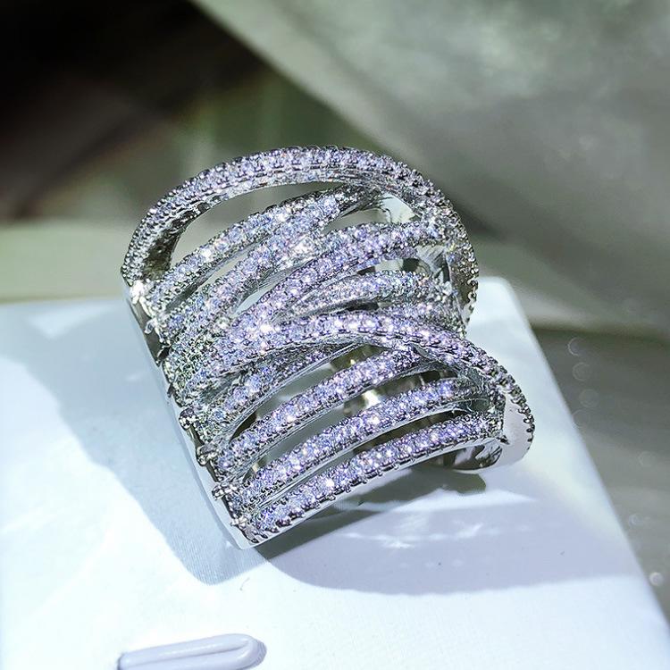 Micro Encrusted Diamond Ring Exaggerated Creative Wide Ring