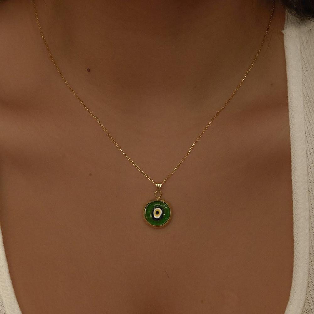 Moderne Elegante Grüne Augen Halskette Für Frauen Einzigartiges Geometrisches Mehrschichtiges Design