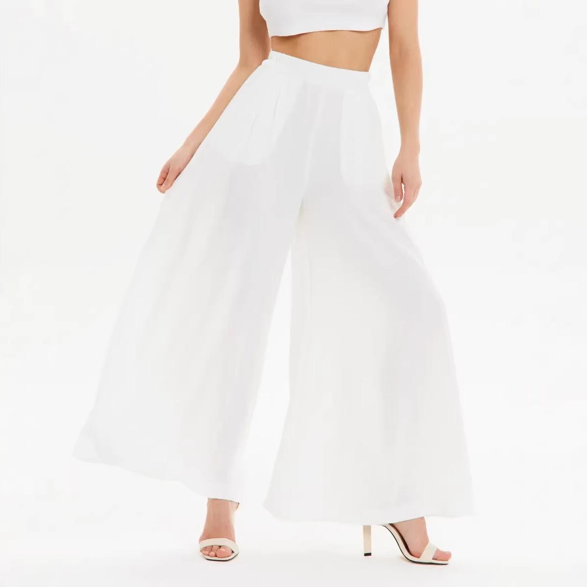 

2026 Women s High-Waisted Wide-Leg Yoga & Dance Pants, Casual Elastic Waist with Pockets Medium білий