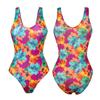 Fashionable Print Tight Slimming Deep V One-piece Swimsuit Seaside Vacation Beach