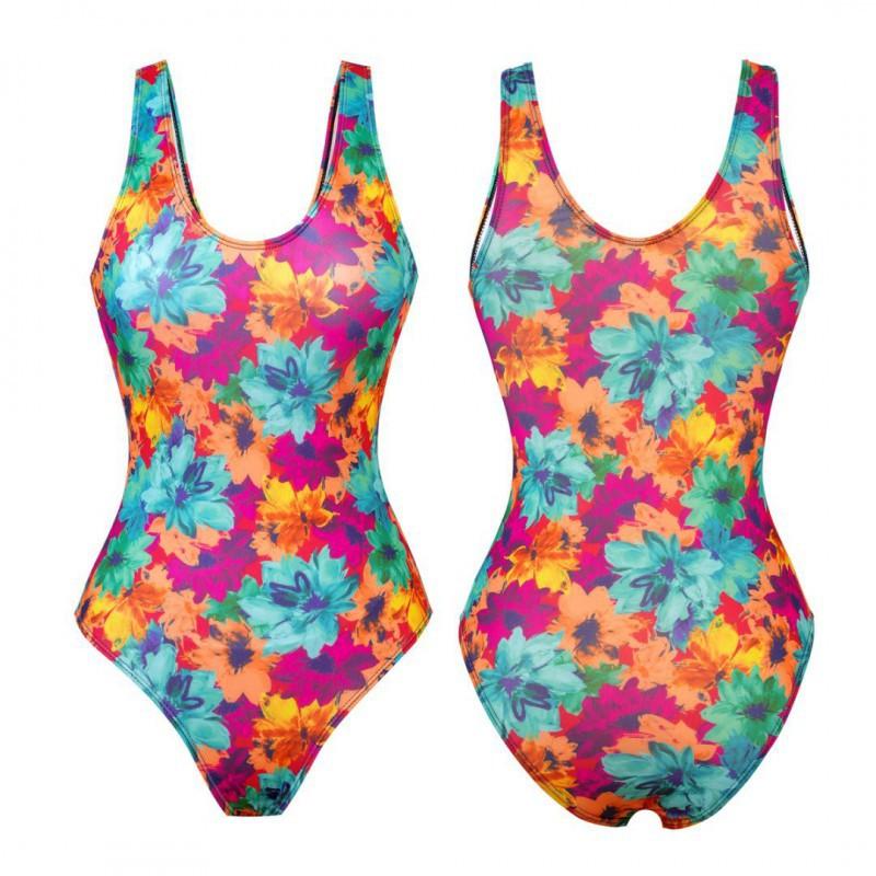 Fashionable Print Tight Slimming Deep V One-piece Swimsuit Seaside Vacation Beach