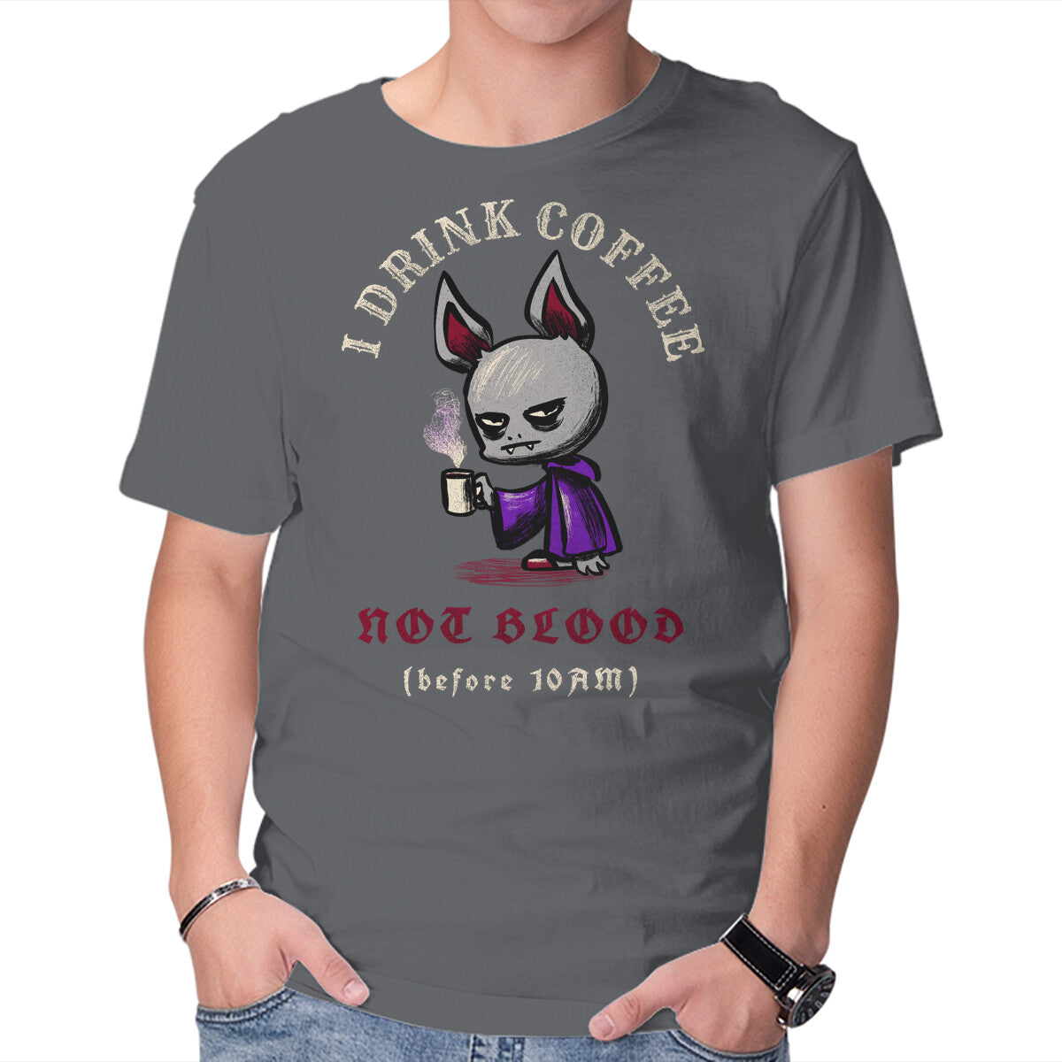 Unisex Crew Neck T-Shirt Morning Vampire Problems Graphic Short Sleeve Casual Tee L