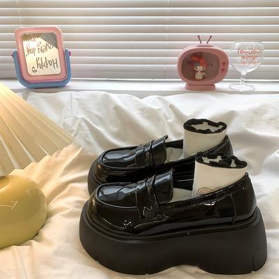 British Style 7Cm Small Leather Shoes Women'S Bright Leather Loafers~ Spring And Summer Skirt Socks Wear Mary Jane Single Shoes