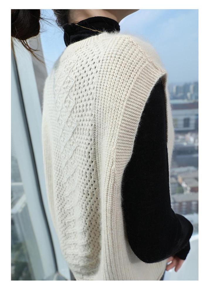 Women's 2024 Spring/Autumn Loose Cashmere V-neck Sleeveless Knit Vest