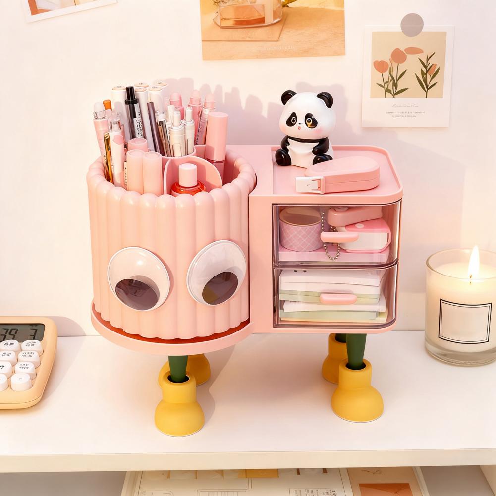 Girls Desk Organizer Pen Holder for Kids Rotating Pen Holder with Drawer Capacity Desktop Organizer Multifunctional for Kids