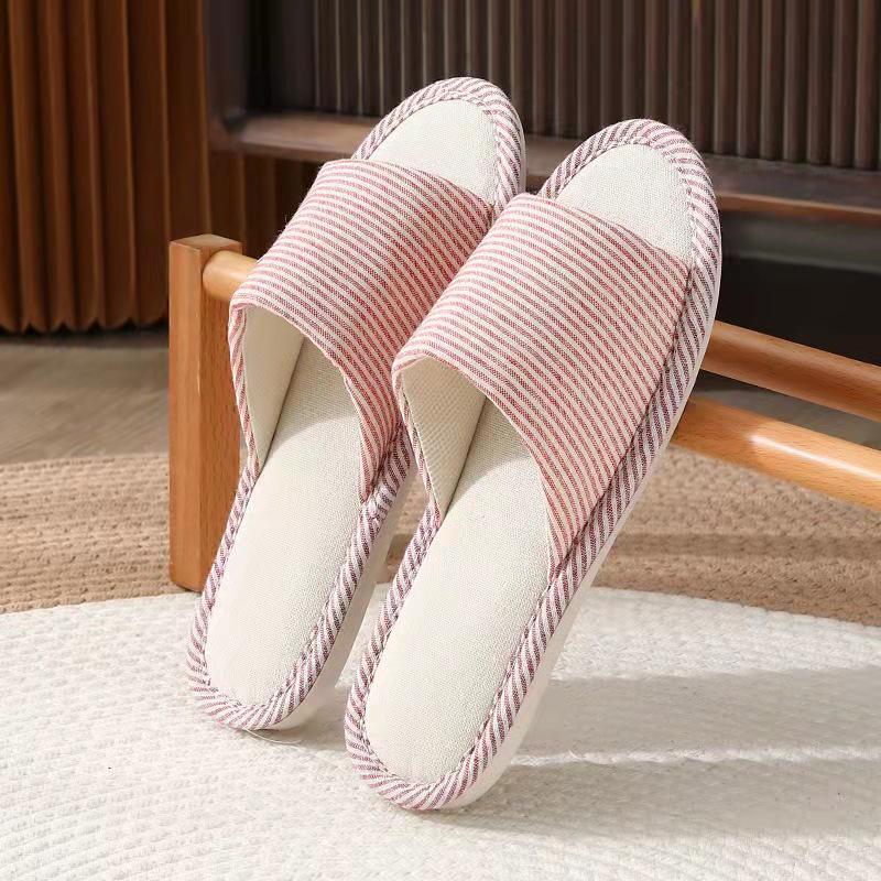 Klasyczne lniane kapcie w paski - Antypoślizgowe, Pogrubione, Wygodne do domu, Dla par i do hoteli