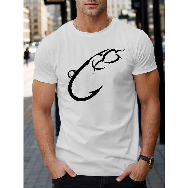 Men's Catfish Hook Graphic T-Shirt - Short Sleeve, Round Neck, Summer Casual Top