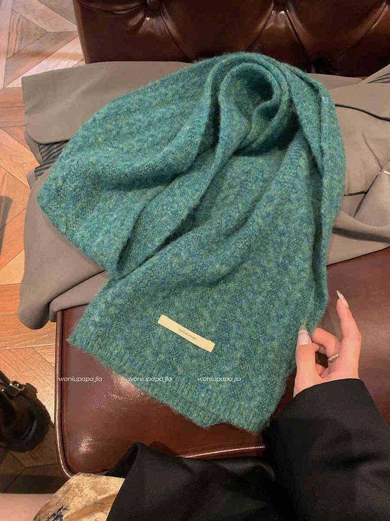 Winter Wool Soft Waxy Scarf Women'S Knitting Solid Color Retro Warm Thickened Windproof Shawl
