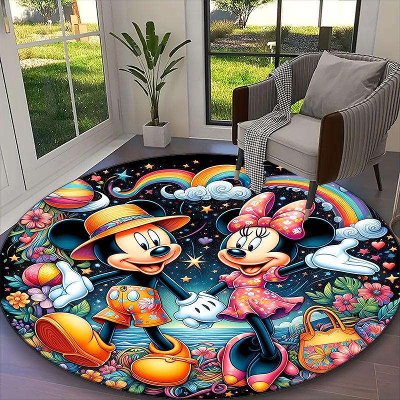 1pc Disney Characters Pastel Floral Group Printed Chair Rug for Home Office Use, Living Room Kitchen Game Room Round Carpet