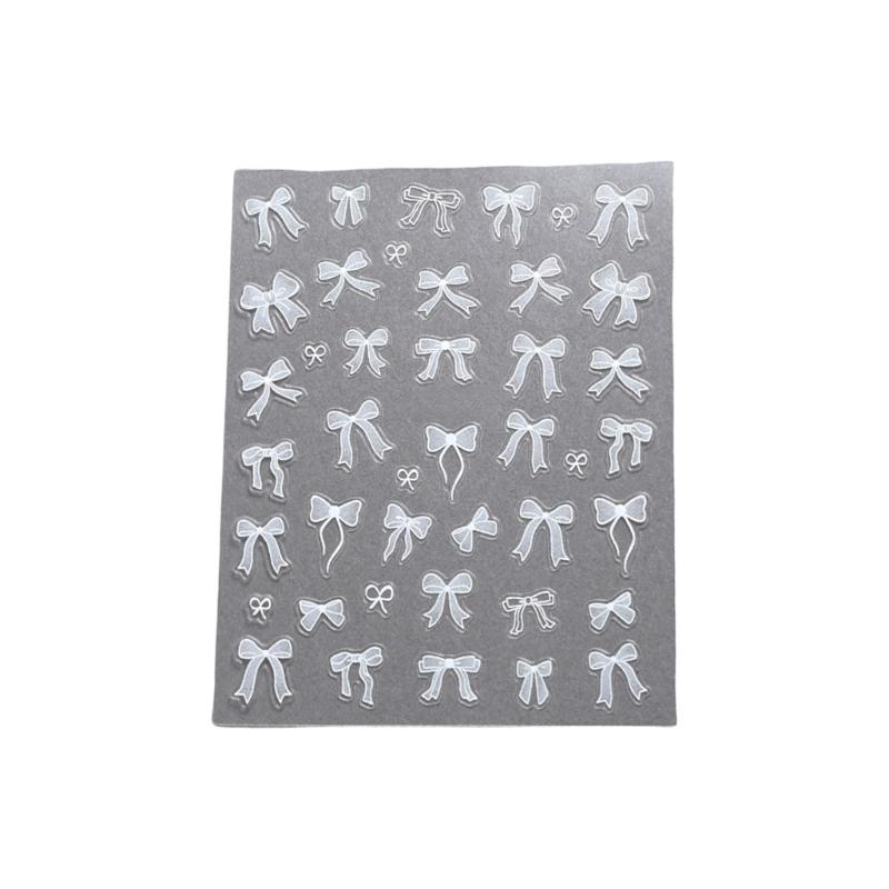 White Bows Nails Art Stickers Ribbon Bows Nail Decals 3D Bowknot Nail Sticker Nails Art Decoration for Women Girls