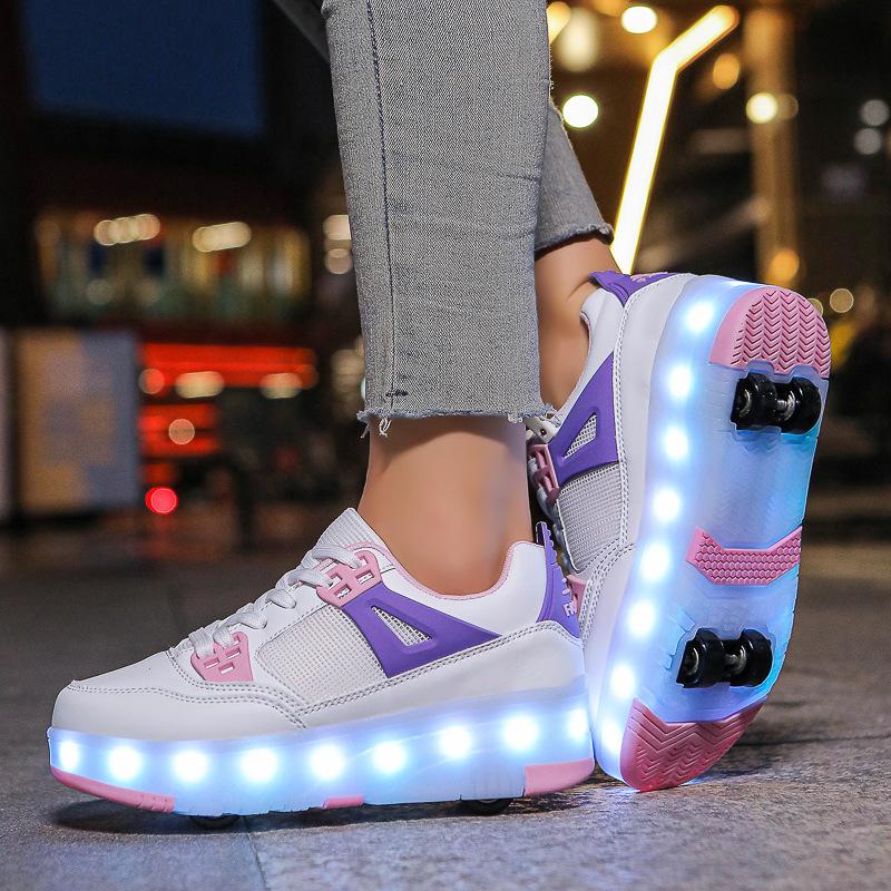 

Детские кроссовки-ролики для девочек, четырехколесные светодиодные ролики с подсветкой, роликовые коньки для мальчиков, перезаряжаемые кроссовки с колесиками 33