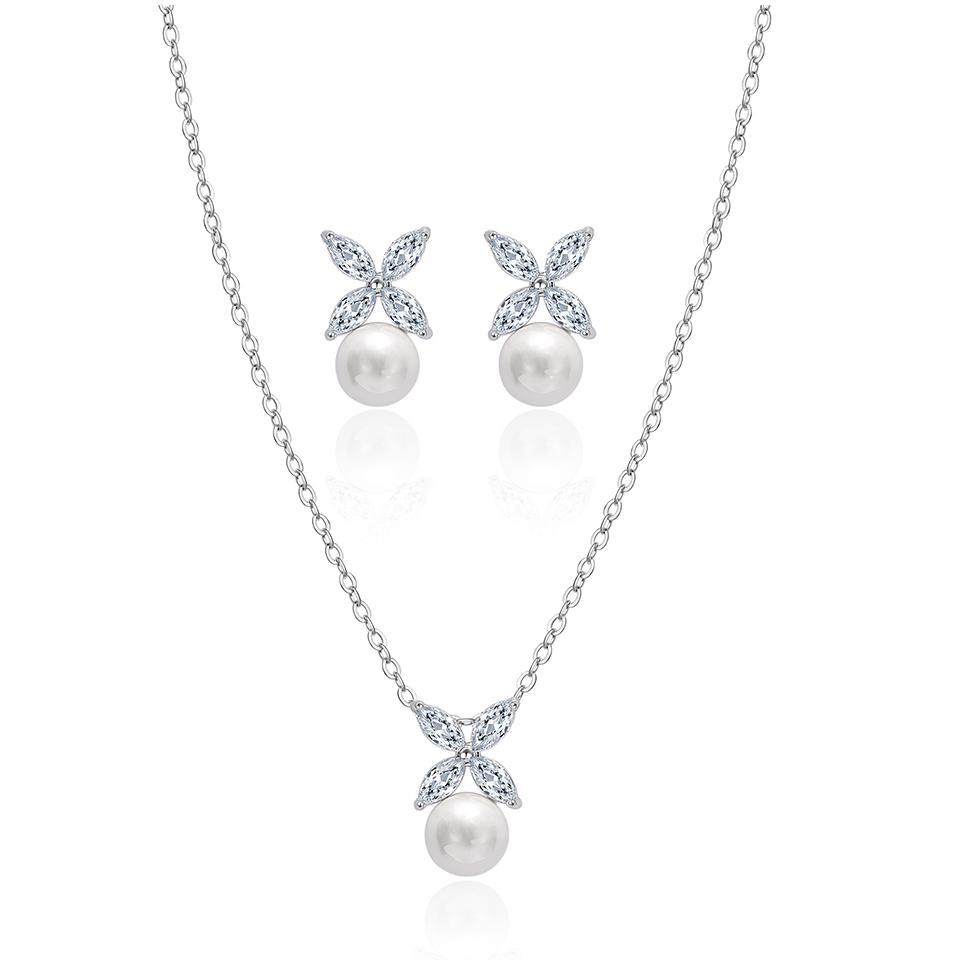 

ZAKOL 2 Pcs Simple Marquise Zircon Pearl Stud Earrings Necklace Jewelry Sets for Women Charm Jewelry Gift