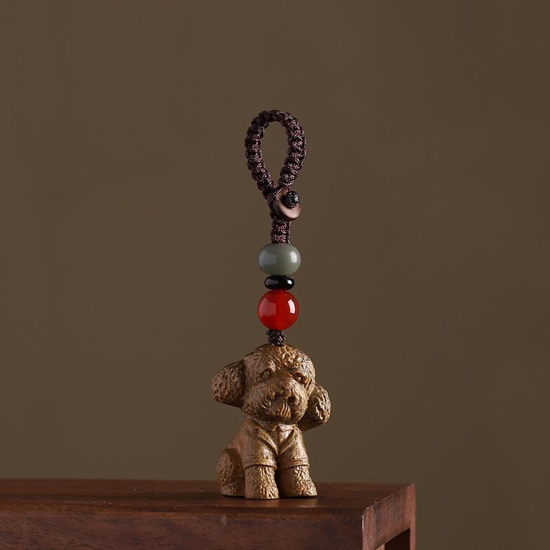 Sandalwood Zodiac Dog Teddy Bear Keychain for Men & Women - Cute Cartoon Pendant & Phone Chain