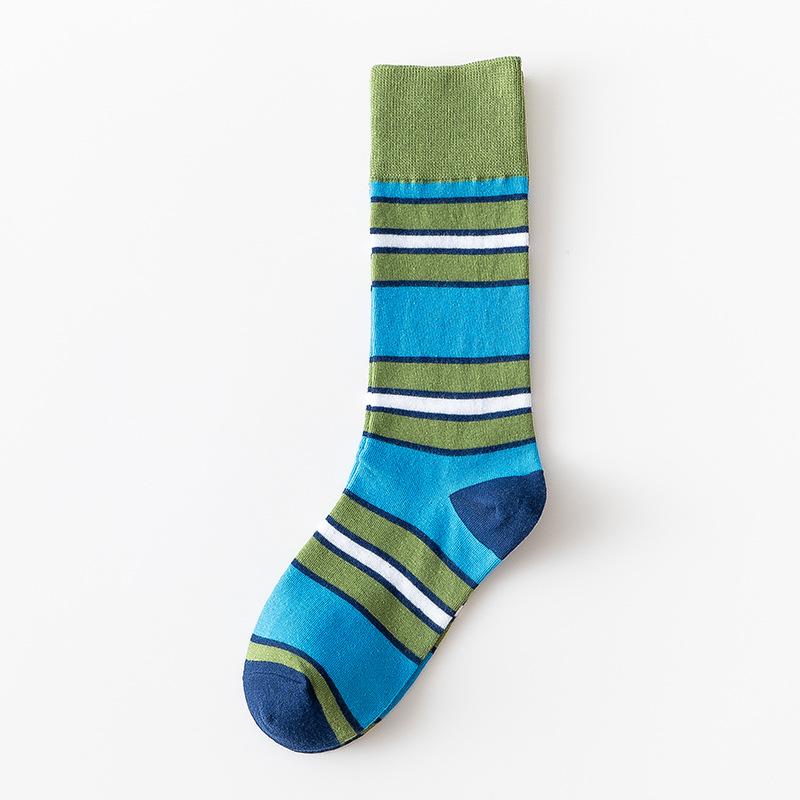 Female Spring and Autumn Classic Assorted Color Stripe Design In The Tube Cotton Socks