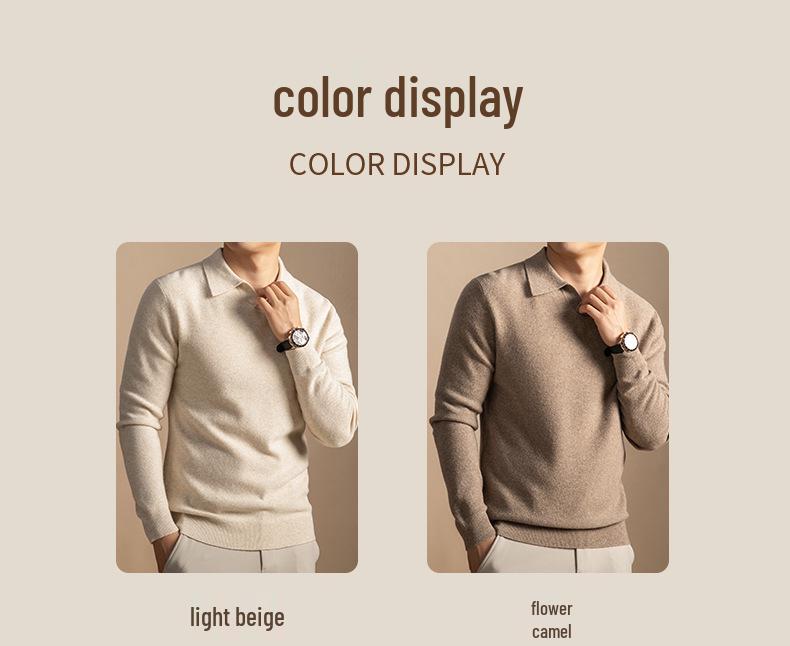 Men's Seagull Neck Cashmere Sweater Base Layer with Turn-Down Collar