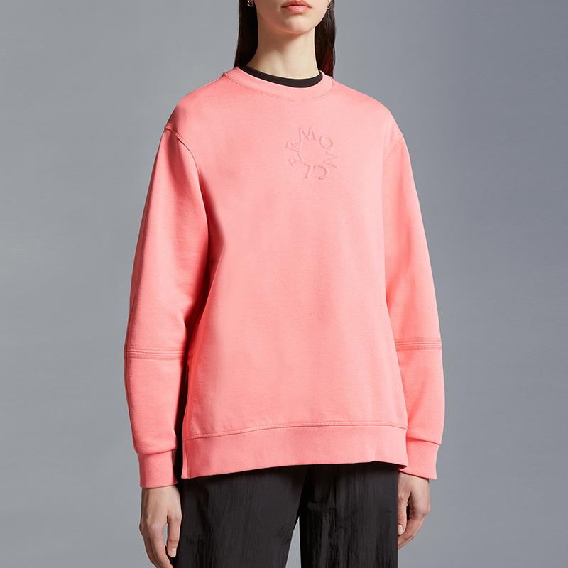 Moncler SS24 Embossed Logo Side Slit Long Sleeve Sweatshirt Women Sweatshirt Pink J10938G00006809KR416