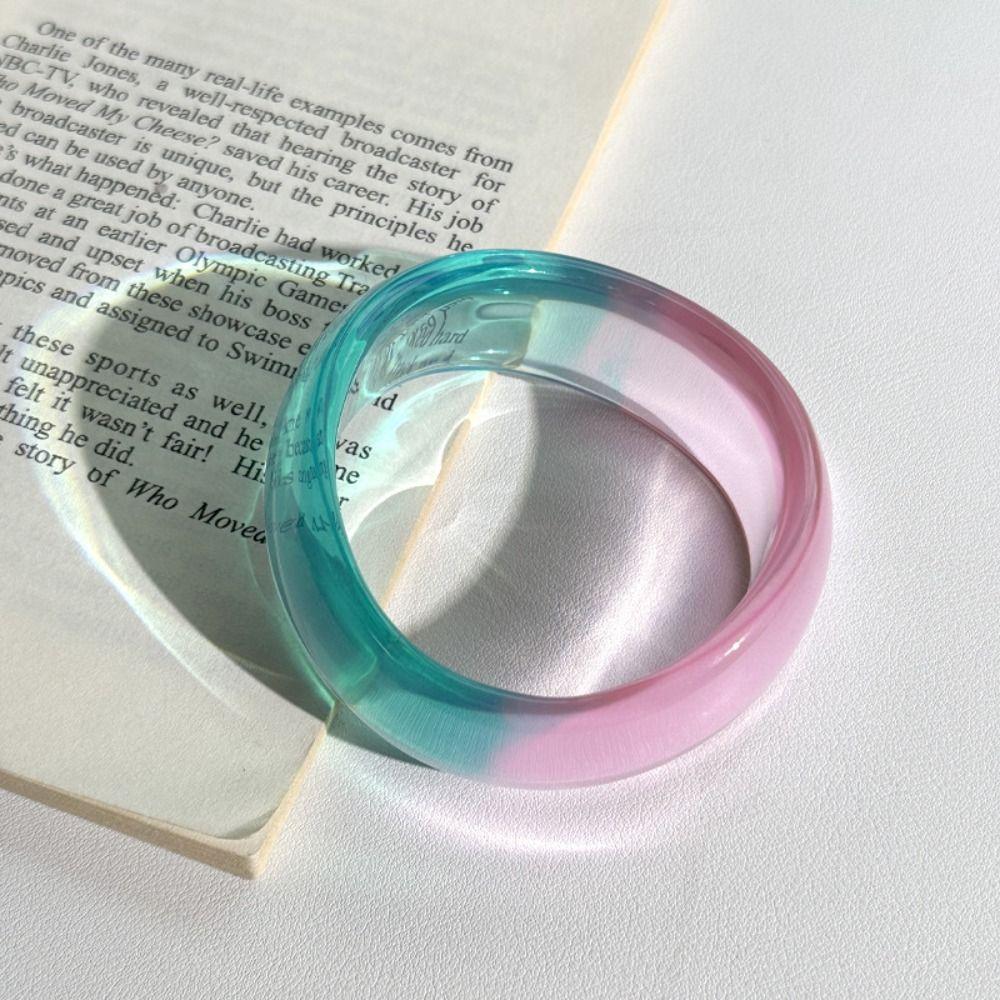 Transparent Jelly Color Wide Bracelet Gradient Geometric Irregular Bangle  Girls