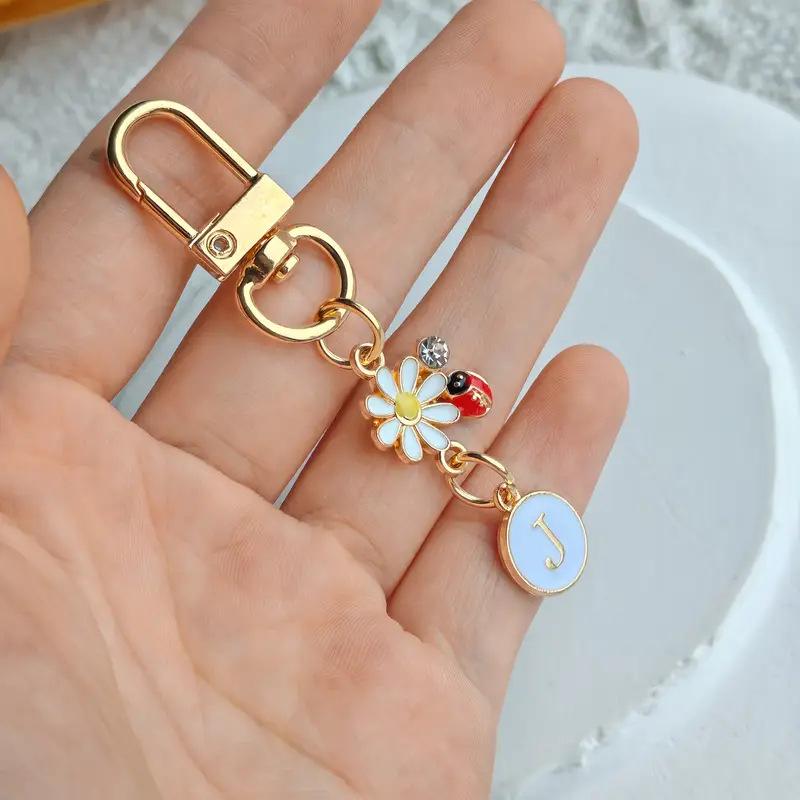 Ladybug A-Z Alphabet Pendants Keyring Initials 26 Letters Keychains Handbag Ornaments Diy Girls Kids Jewelry Gifts