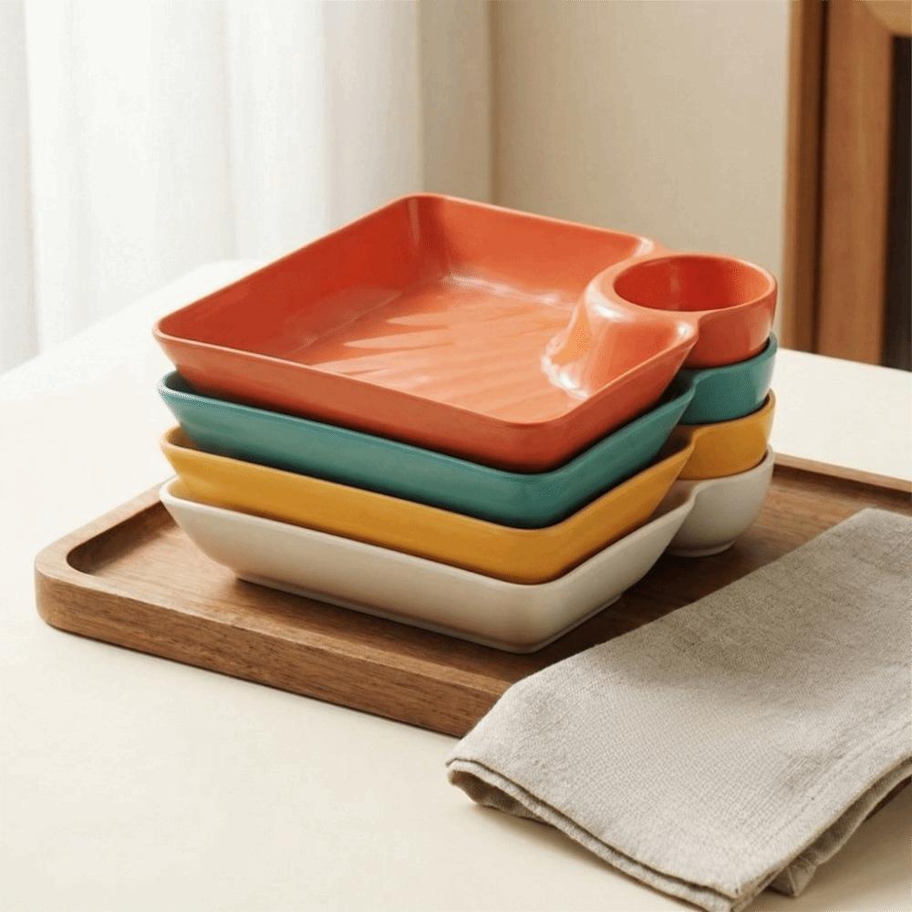10Pcs Creative Plastic Chips Dip Plates Square Reusable Divided Plates Stackable Sauce Compartment Dumpling Plate Catering