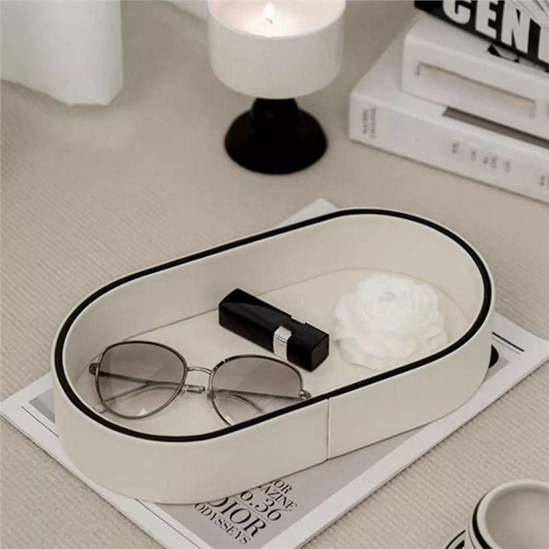 Desktop Cosmetics Storage Box PU Leather Jewelry Organizer Miscellaneous Tray Home Room Decoration Entrance