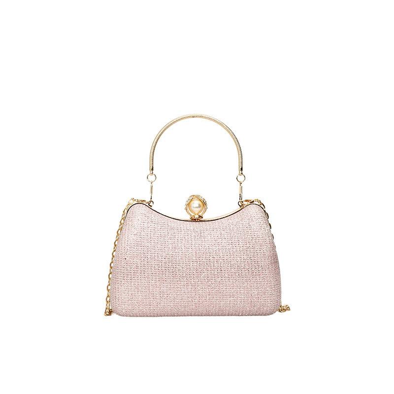 Hot Sell Shimmery Plain Bodied Box Style Handheld Evening Bag Pearl Butt Exudes Clean Elegant Ladylike Grace At Parties