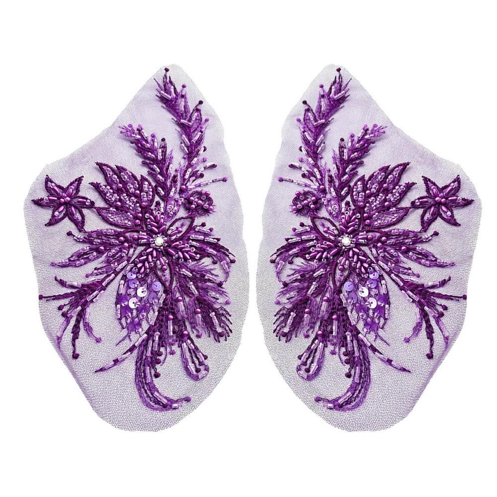 2Pcs DIY Flowers Mesh Embroidery Patch Sewing Repair Colored Beading Colored Lace Flower Applique Floral Embroidery Sewing Patch