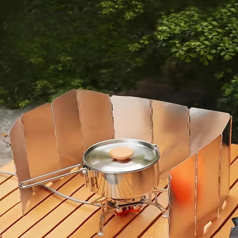 Outdoor Camping Stove Shield, Foldable Aluminum Alloy Windbreak, Gas Stove Wind Guard, Camping Accessories