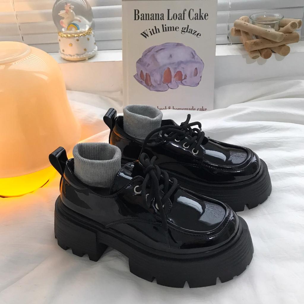 Black Thick Heel Heightened Platform Versatile Small Leather Shoes Women's 2025 Spring and Autumn Retro British Single Shoes Loafers