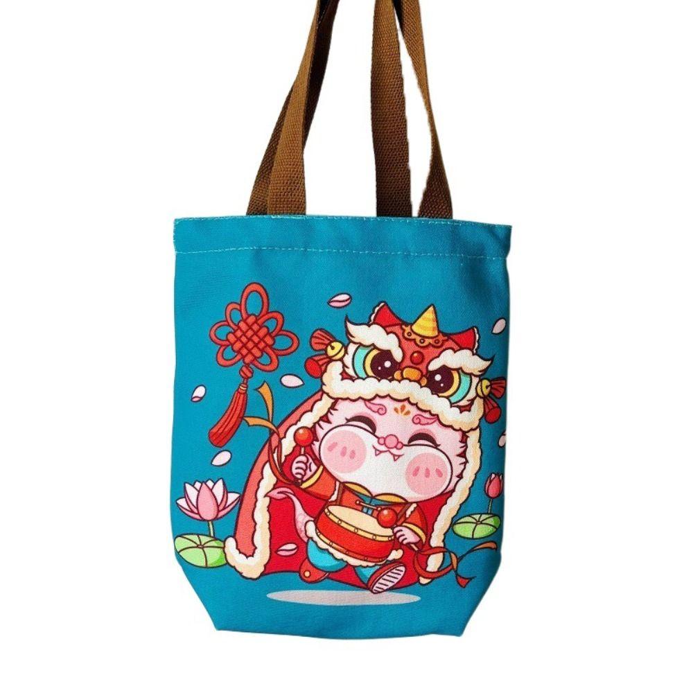 Animal Print Happy New Year Handbag Letter Cartoon Dargon Tote Bag  Outdoor