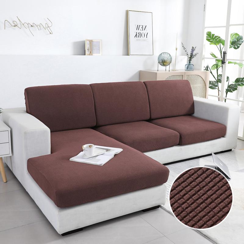 Solid Color Sofa Seat Slipcover Cushion Covers With Elastic Band Thick Jacquard Textured Cushion Covers For Sectional Sofa Slip