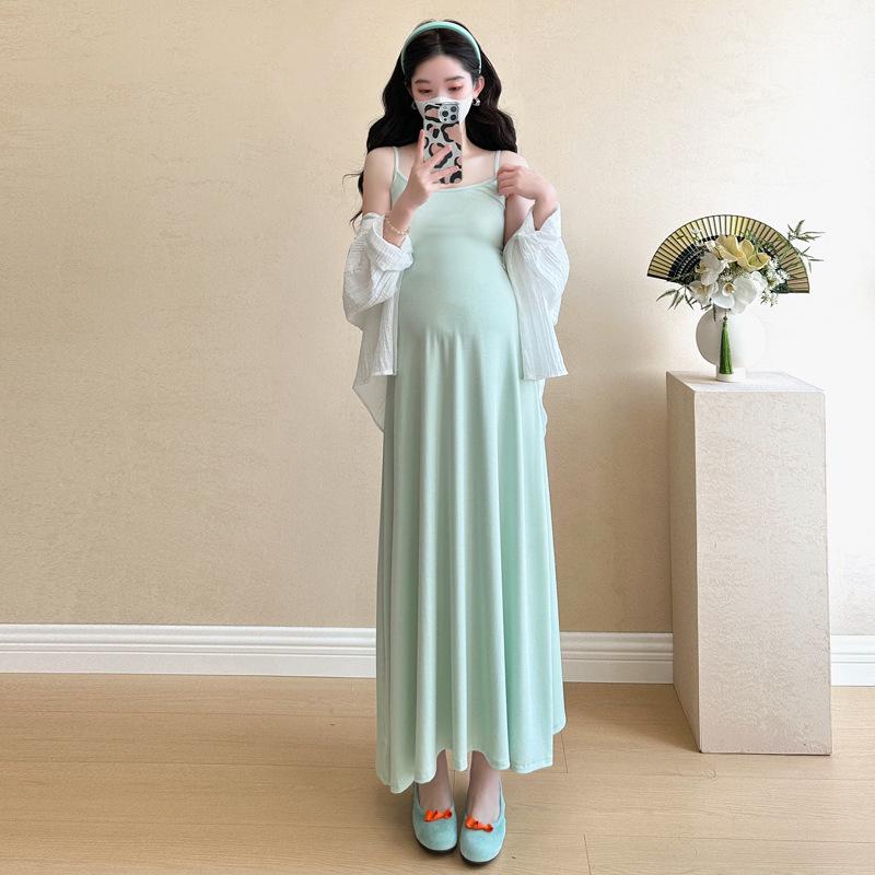 Spring 2026 Korean-French Style Camisole Dress & Embroidered Sun Protection Shirt Set M