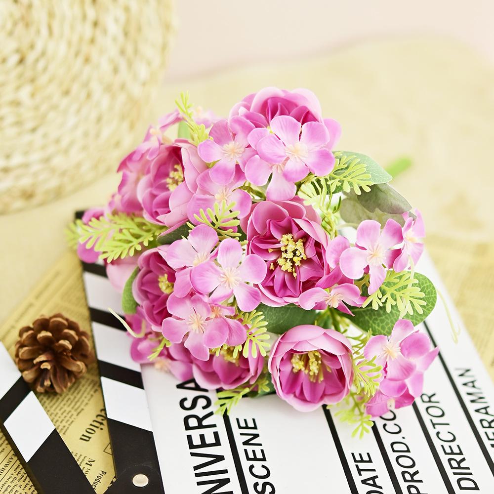 

Имитация весеннего букета пионов, свадебный букет, имитация 7 головок пионовидной гортензии, украшение домашнего рабочего стола, искусственный цветок 32Cm светло-фиолетовый