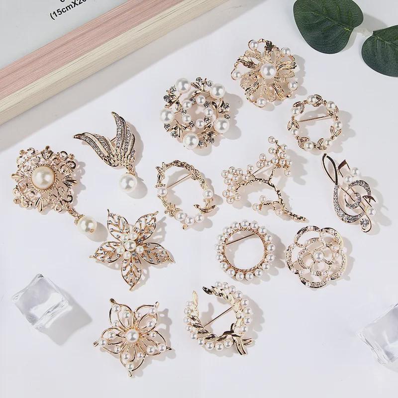 Lanhao Hot-Selling Pearl Swan Rhinestone Flower Brooch - Japanese & Korean Fashion Accessories for Women