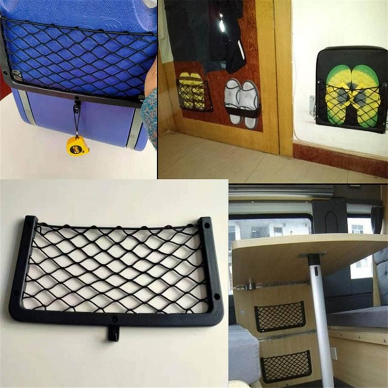 Car Net Bag with Screws for Secure Fit In Auto RV Home Marine Bus for Seat Side Plastic Frame with Stretchable Mesh Net