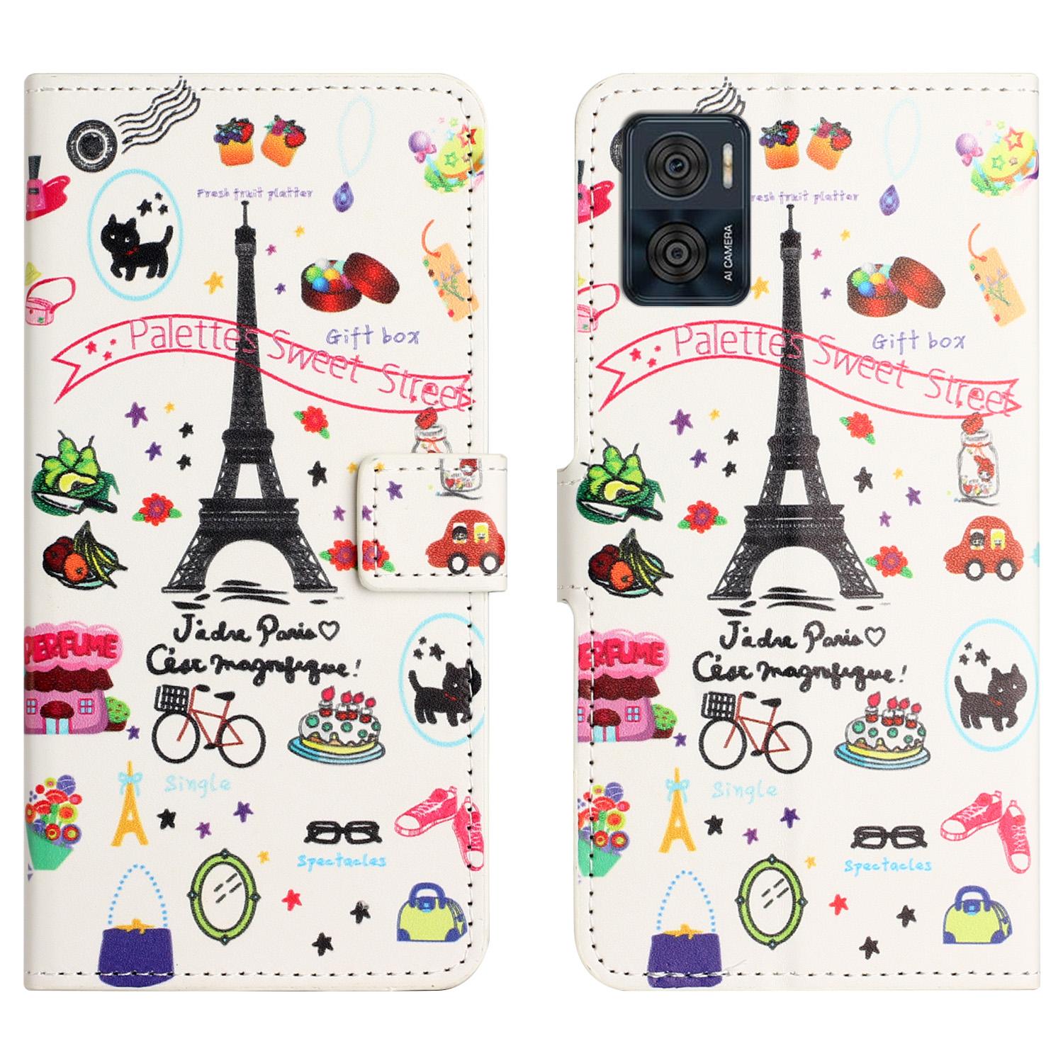 

For Motorola Moto E14 4G/G04 4G/G04s 4G/G24 4G Case Pattern Leather Phone Cover Card/Cash Slots Iron Tower
