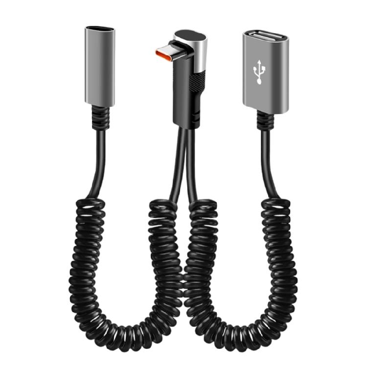 66W Fast Charging Spring Retracted Data Cable Type C 90 Degree Angled Connector For Mobile Phone Multiple Device