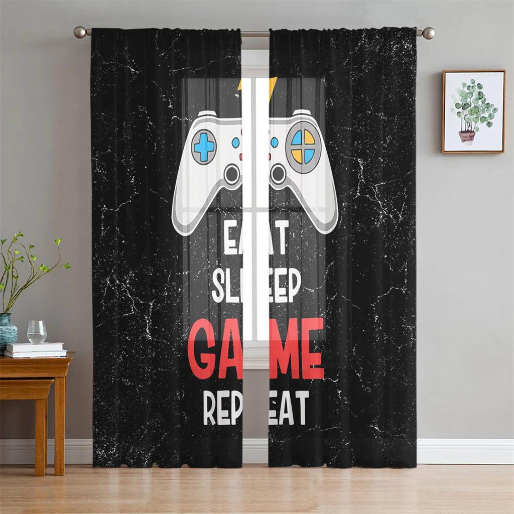 Switch Game Console White Gamepad Voile Curtain For Bedroom Tulle Window Curtain For Living Room Sheer Curtains Blinds Drapes2Pc