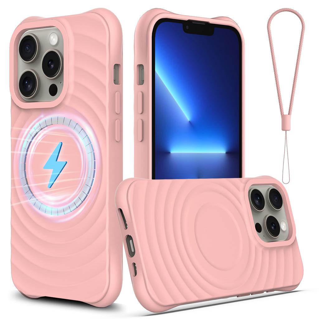 For iPhone 13 Pro Max Magnetic Case Textured Liquid Silicone Phone Case with Strap