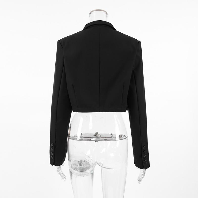 Blazer Outerwear da Donna Nero Corto con Collo Alto a Manica Lunga per il Pendolarismo