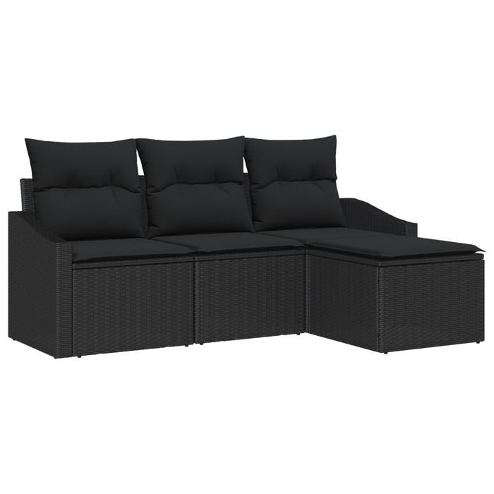 VidaXL Ensemble de Canapés de Jardin 4 Pièces avec Coussins Rattan Poly Noir 3355342