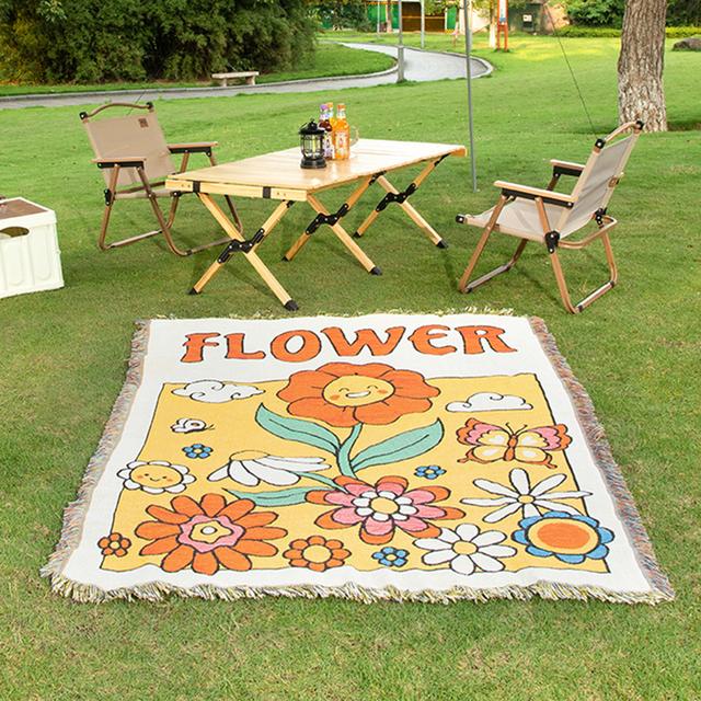 Boho Floral Beach Picnic Outdoor Camping Blanket Nordic Plaid Blankets for Beds Sofa Mats Travel Rug for Summer Tapestry Tassels