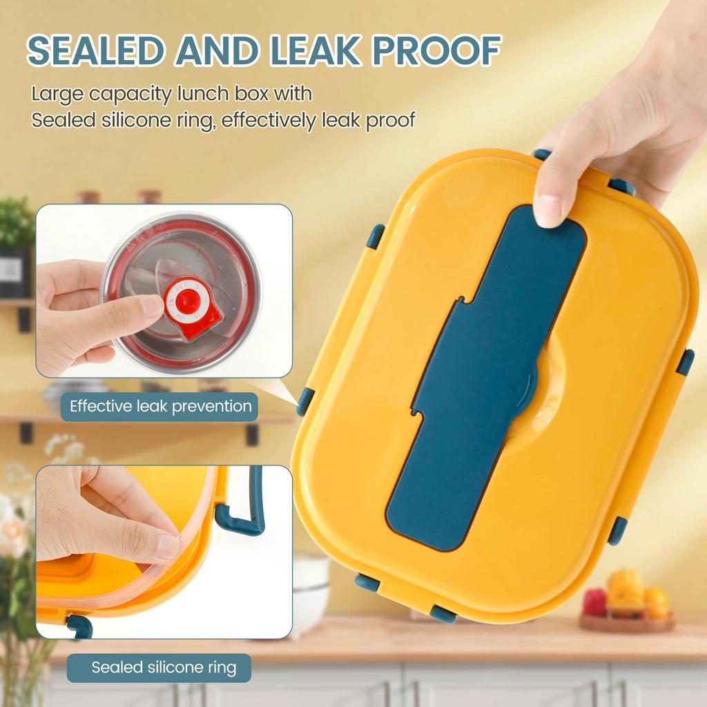 Food Container with Soup Bowl Spoon and Fork Large Capacity Food Storage Box with 5 Compartments 304 Stainless Steel Food Box