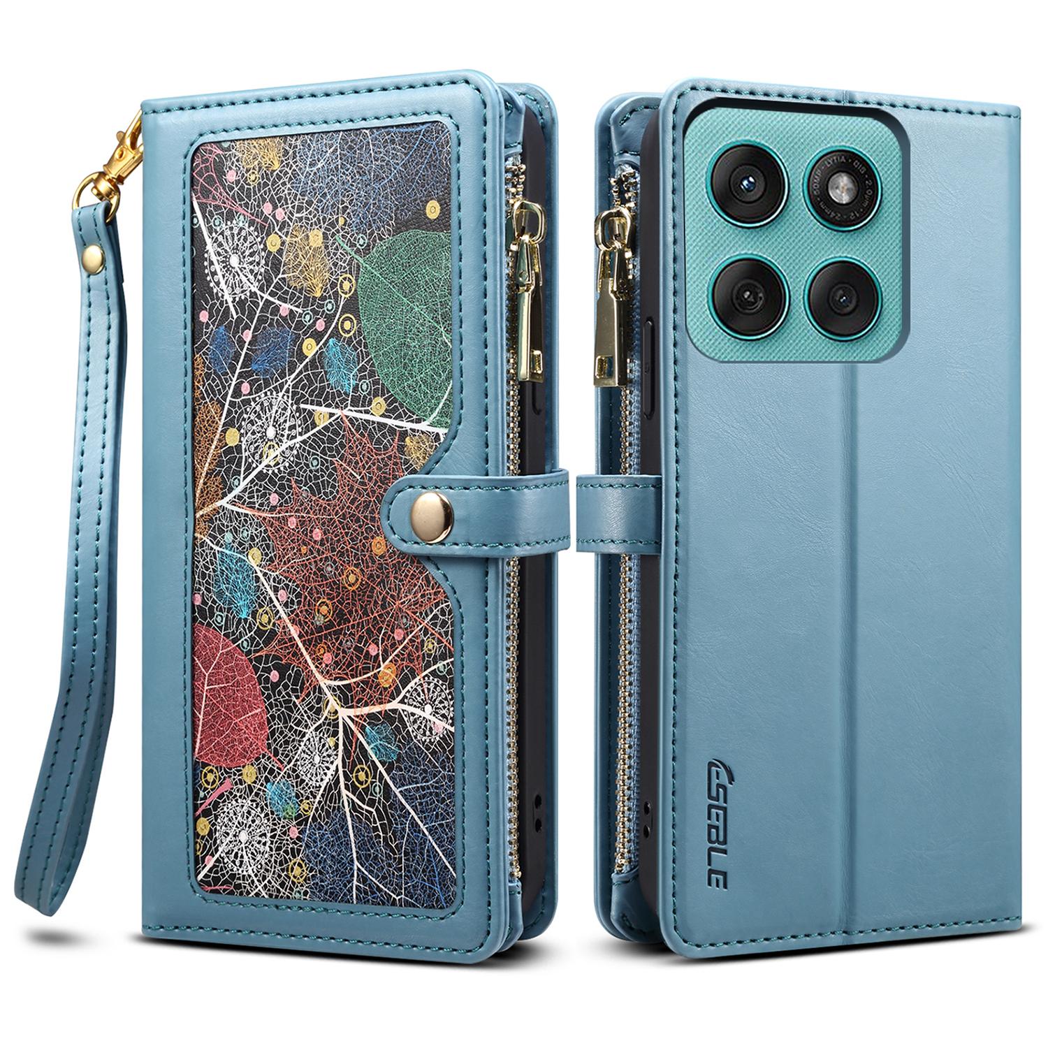 

ESEBLE Galaxy Series For Motorola Edge 60 5G/60 Fusion 5G Case RFID Blocking Leather Zipper Phone Cover with Shoulder Strap + Wrist Strap B