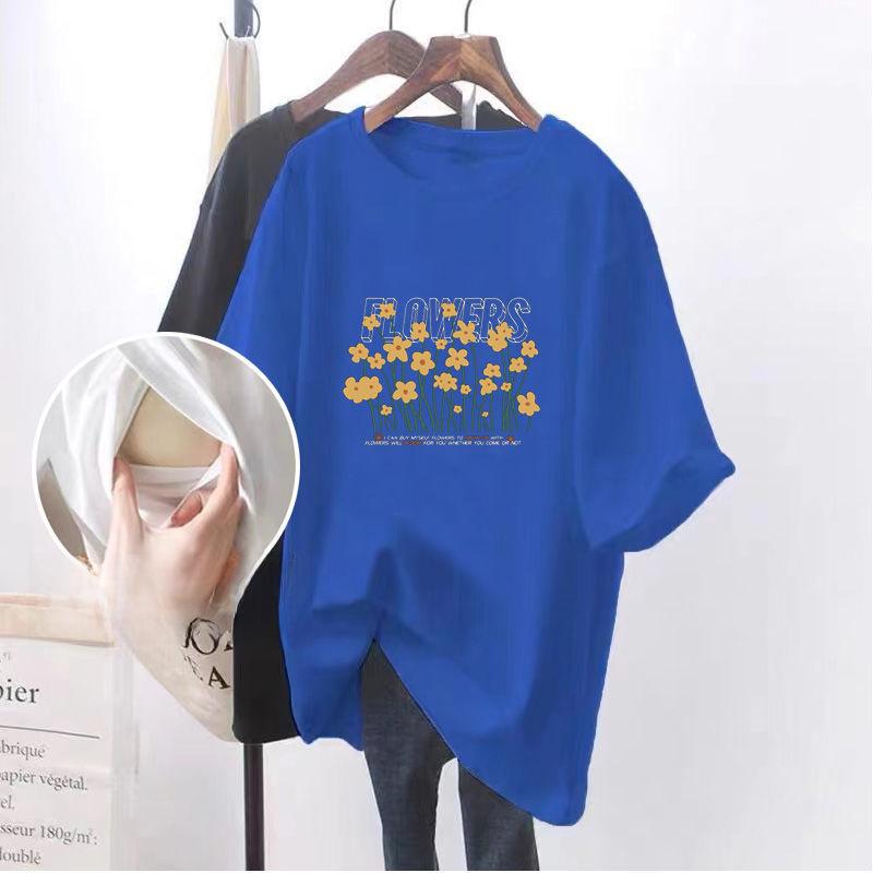 Short-Sleeve Nursing Tops: Loose, Mid-length T-shirts Ideal for Summer Breastfeeding, Providing Fashionable Hip and Belly Coverage.